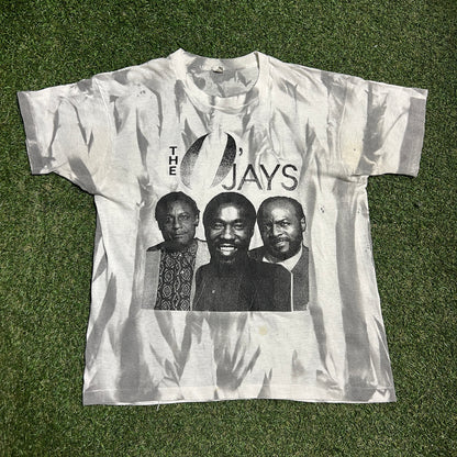 1990s The O Jays Tie Dye White Tee Size XL USED v16121