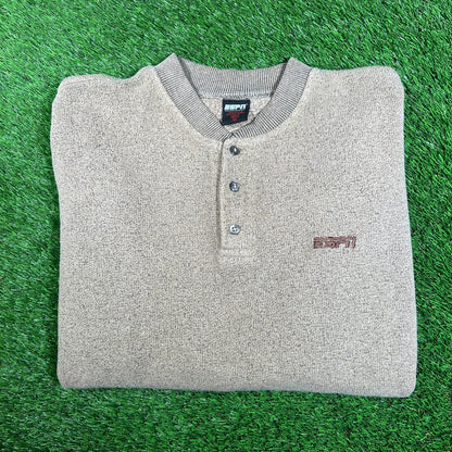 Y2K ESPN Brown Henley Longlseeve Size Medium USED v17996