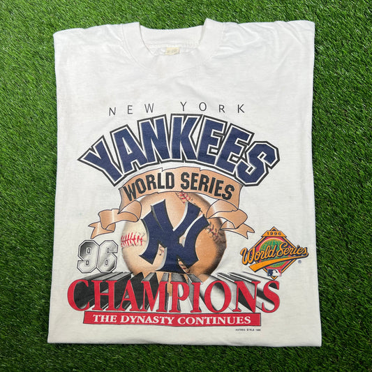 1996 New York Yankees White Championship Tee "The Dyansty Continues" Size XL USED v16993