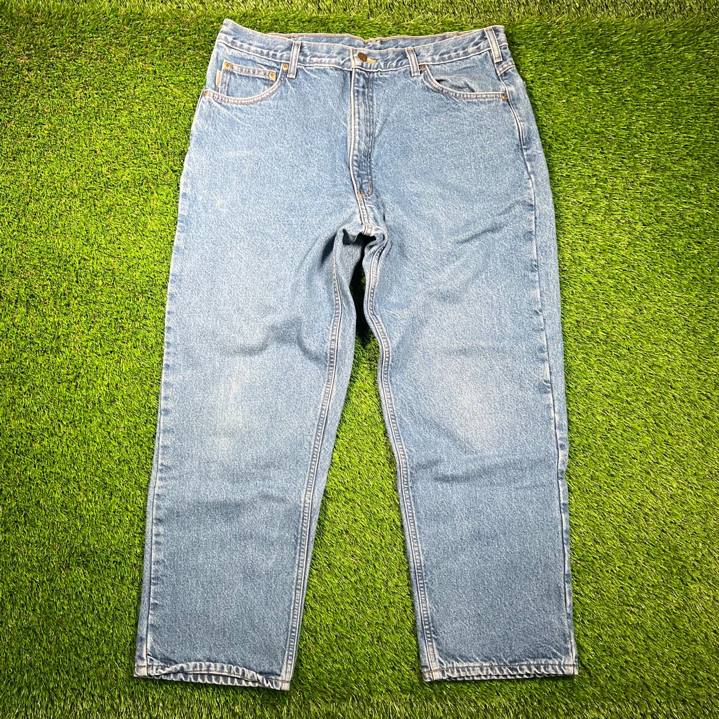 Y2K Carhartt Flannel Lined Blue Jeans Size 38x30 USED v18689