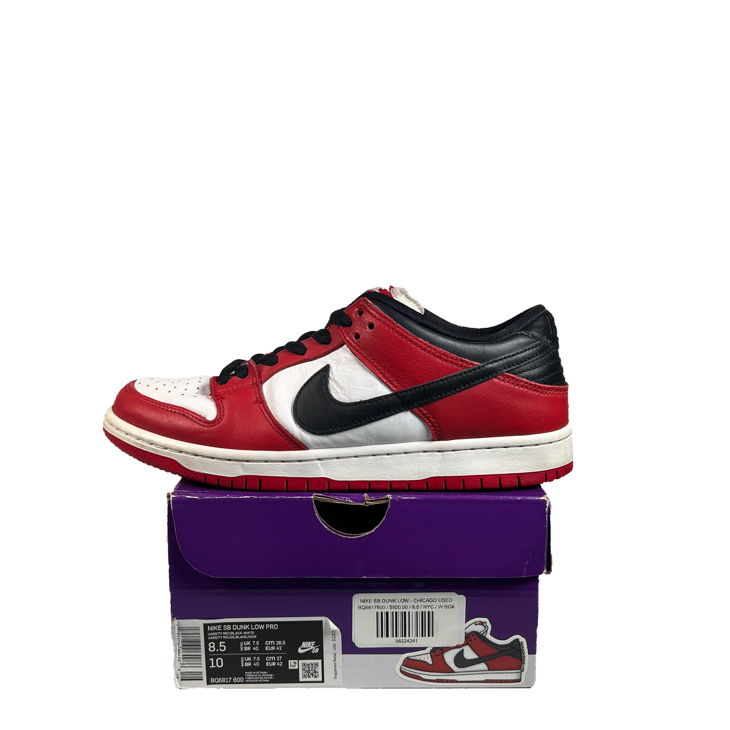 Nike SB Dunk Low J-Pack Chicago (2020) Size 8.5 USED s22240
