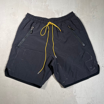 Rhude Front Spellout Faded Black Swim Shorts Size Medium USED x17597