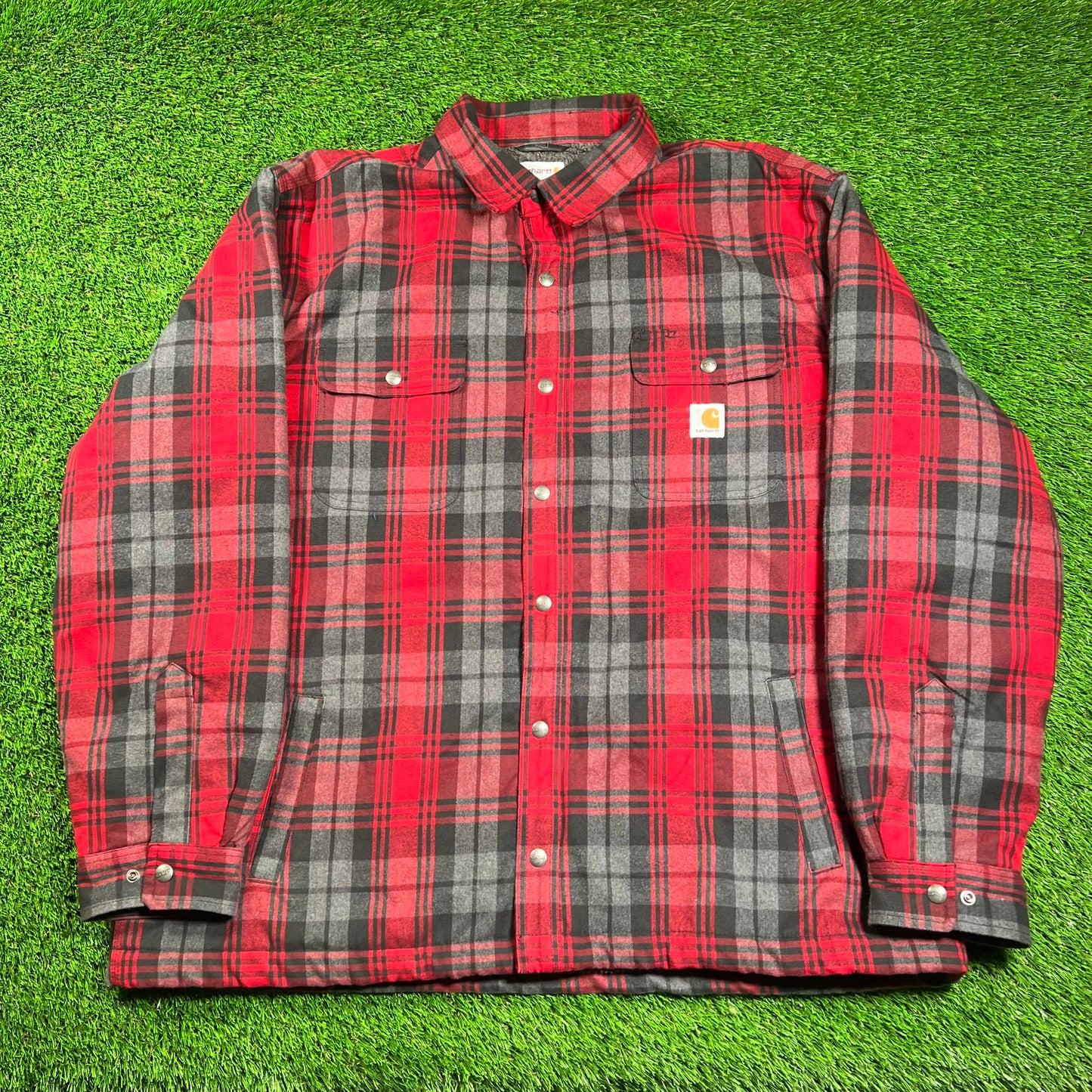Carhartt Fleece Lined Red Plaid Longsleeve Size XXL USED v18474