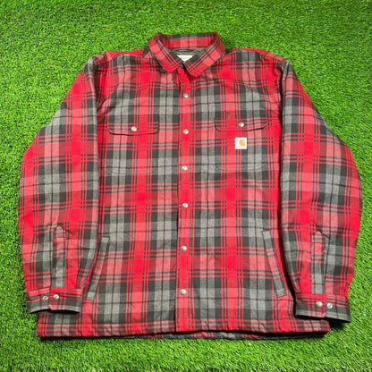 Carhartt Fleece Lined Red Plaid Longsleeve Size XXL USED v18474
