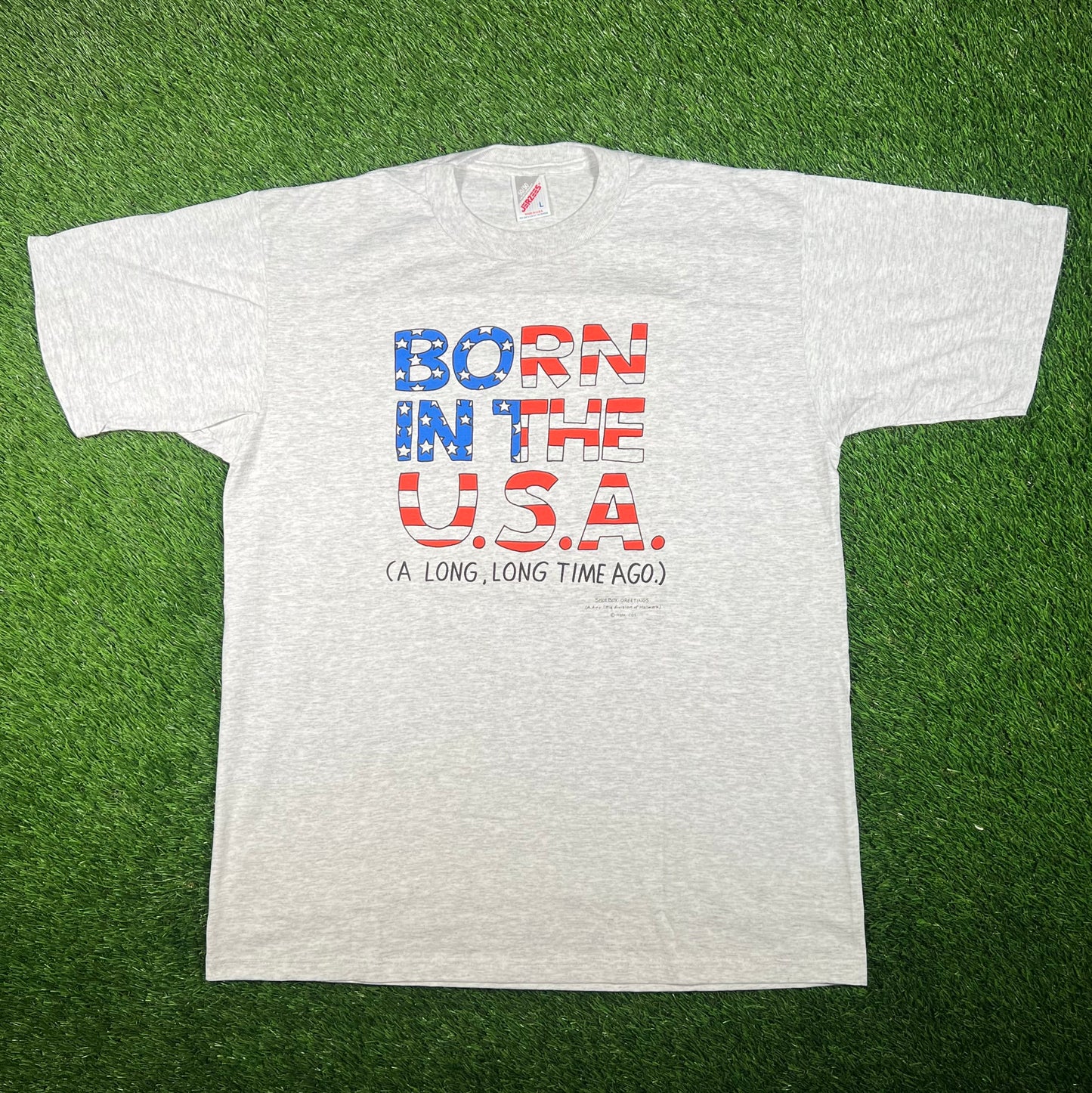 1990s "Born in the USA" Grey Humor Tee Size Large USED v17606