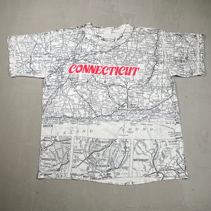 Connecticut Full Print Map Tee Size XL USED v14793