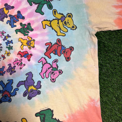 1995 Grateful Dead Spiral Bears Tie Dye Liquid Blue Tee Size Large USED v18480