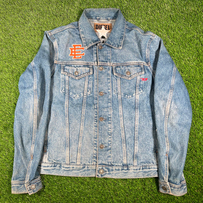 Eric Emanuel Diesel Varsity Blue Denim Jacket Size Large USED x14748