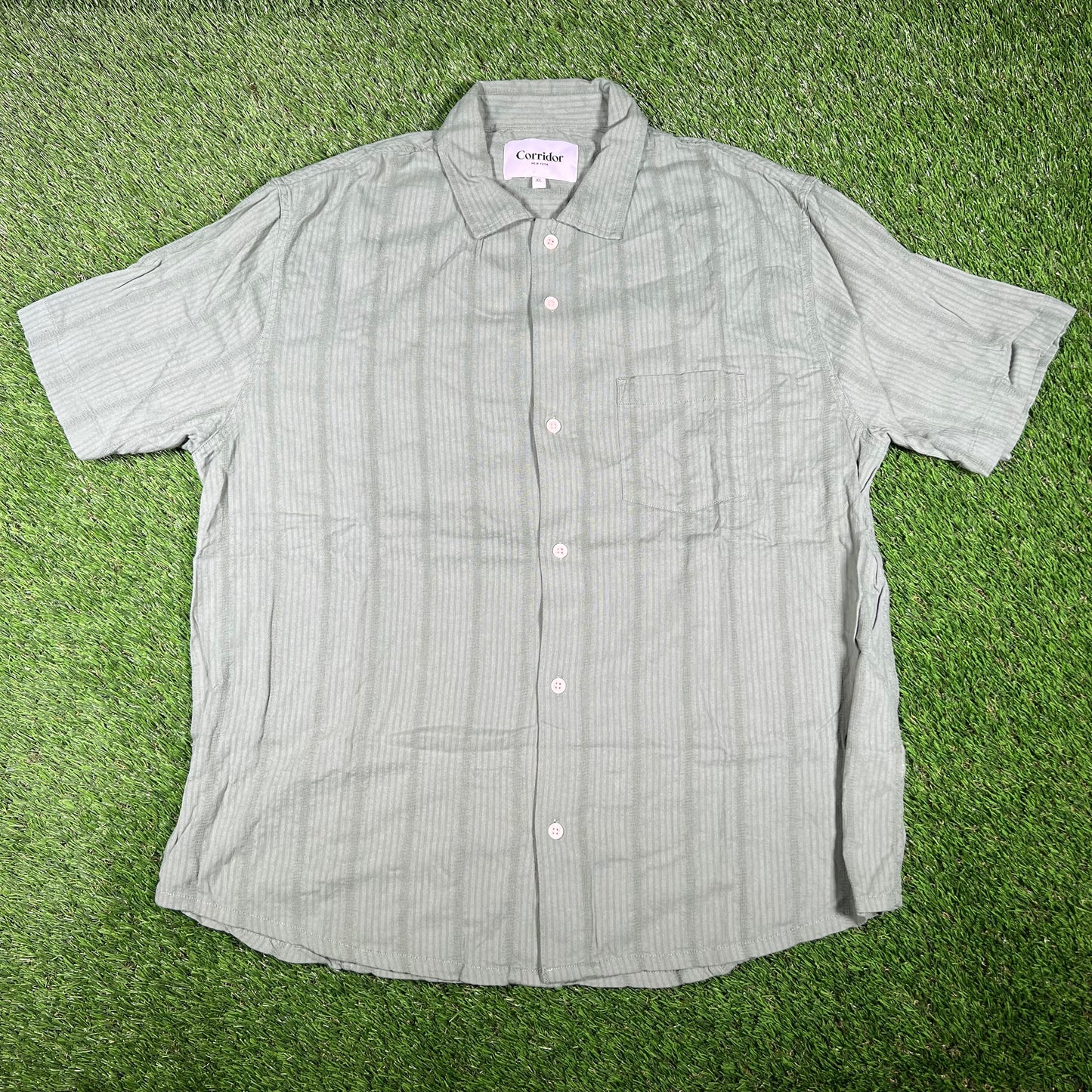 Corridor Striped Seersucker Green Button Up Tee Size XL NEW x14705