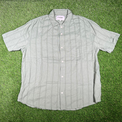 Corridor Striped Seersucker Green Button Up Tee Size XL NEW x14705