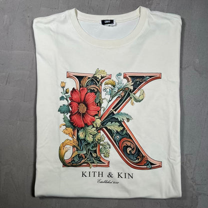 Kith and Kin "K" Floral Logo Tee Beige Size XXL USED x18379