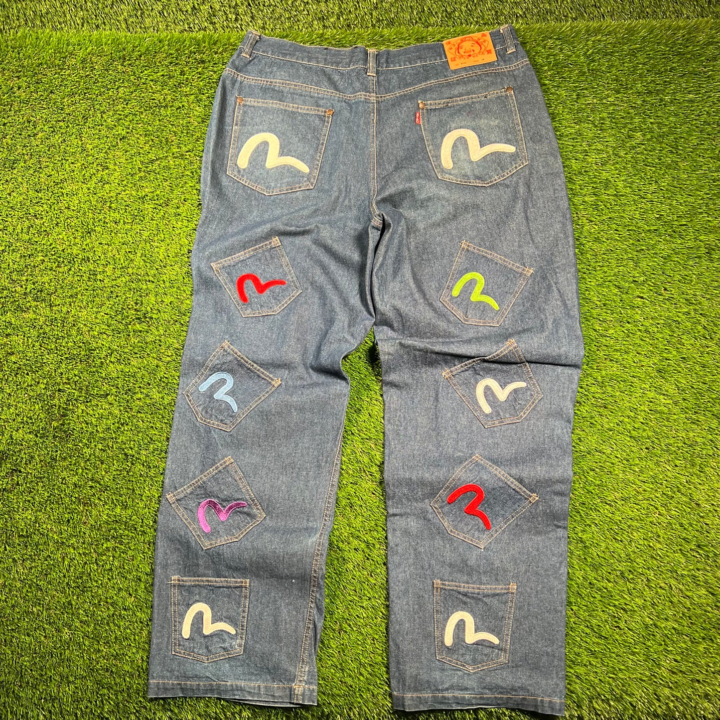 Y2K Evisu 25 Pocket Blue Jeans Size 38 USED x16279