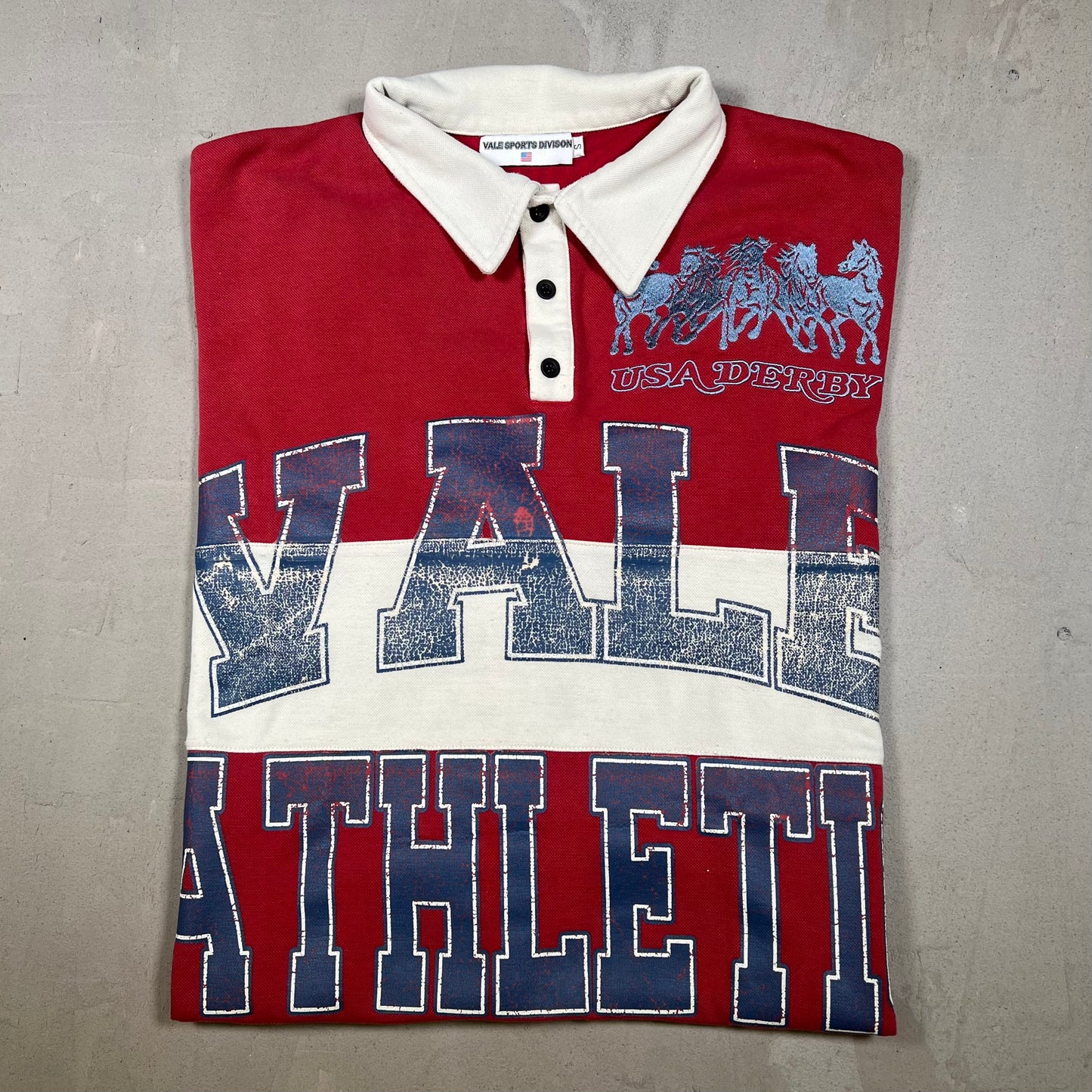Vale Athletics "USA Derby" Longsleeve Rugby Red Size Small USED x17296