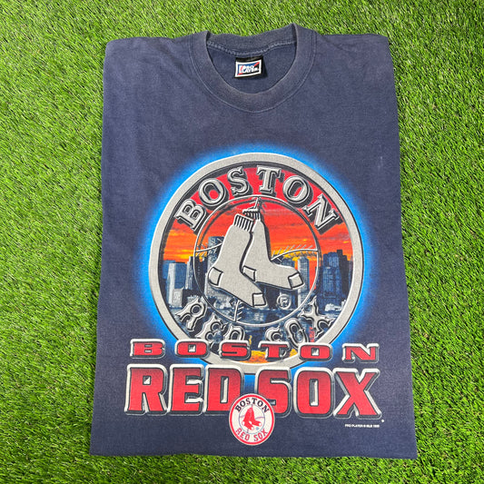 1999 Boston Red Sox Skyline Navy Blue Tee Size XL USED v16678