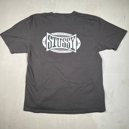 Stussy California Dark Grey Logo Tee Size Large USED x17504