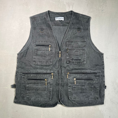 1990s LodeStar Washed Black Fishing Vest Size 4XL USED v19415