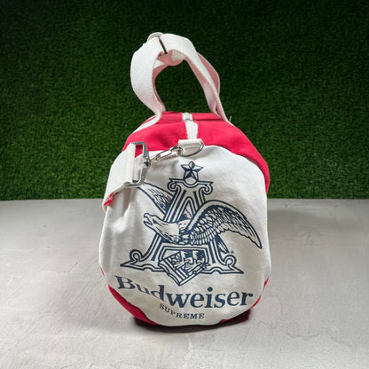 2009 Supreme Budweiser Red/White Duffle Bag USED x18294