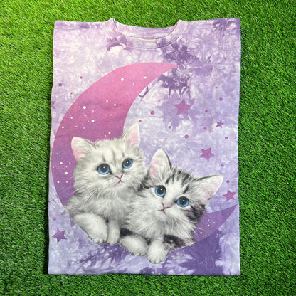 2002 The Mountain Cat on Moon Purple Tie Dye Tee Size XL USED v18818