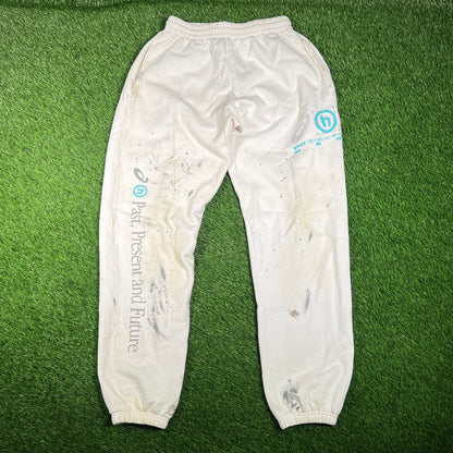 Hidden NY Asics Visual Dynamics Printer Inked White Sweatpants Size Small USED x15903