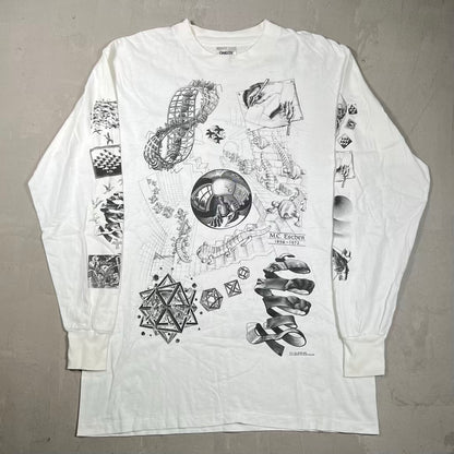 1991 MC Escher AOP Art White Longsleeve Size XL USED v20228