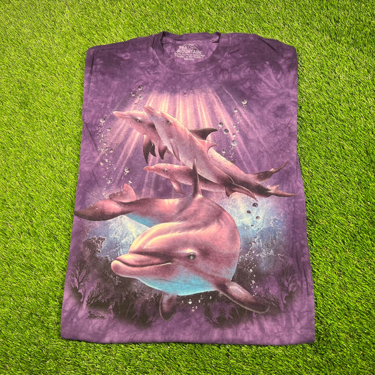 Modern The Mountain Dolphins Purple Tie Dye Tee Size Large USED v17715
