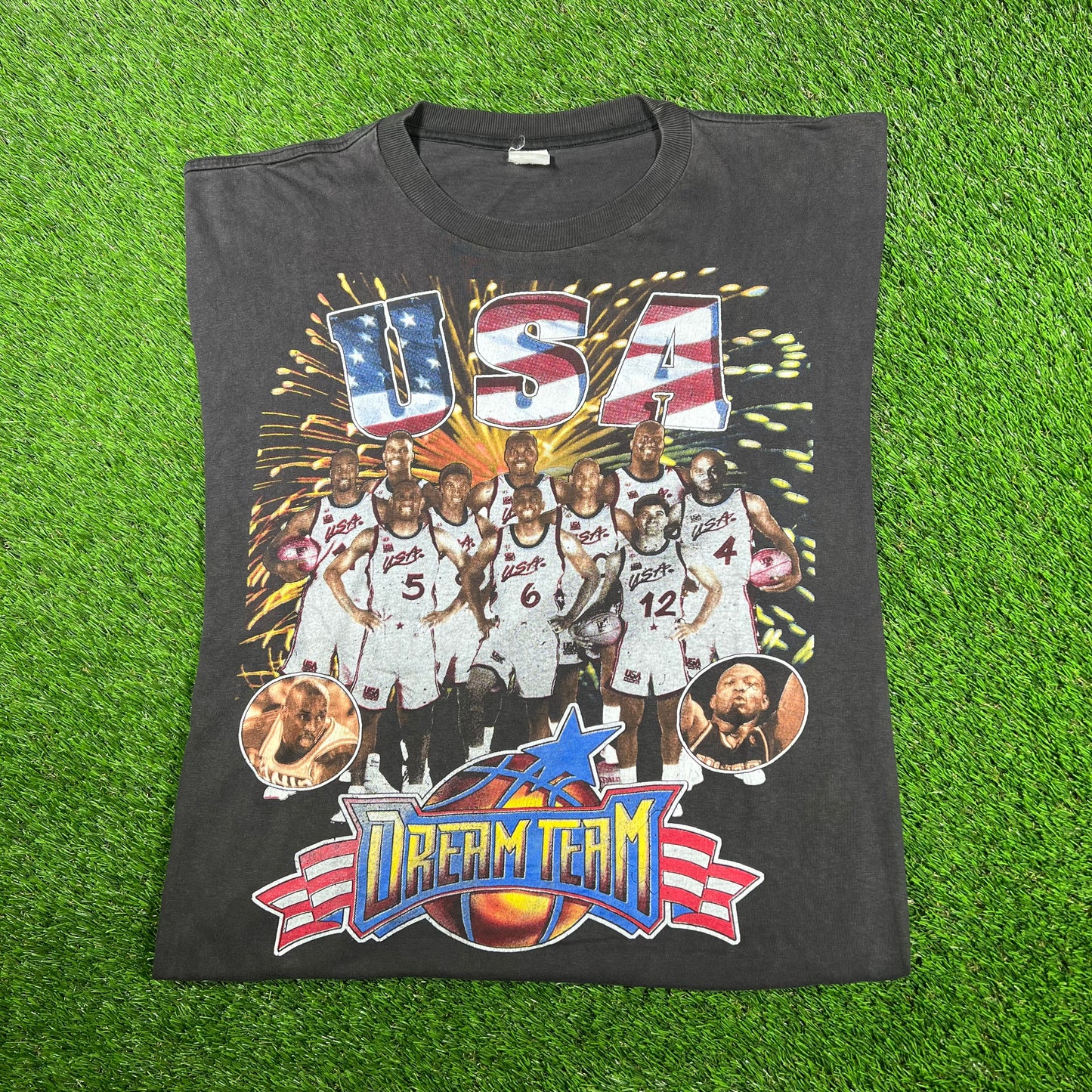 1996 USA Dream Team Basketball Rap Style Black Tee Size XXL USED v17157