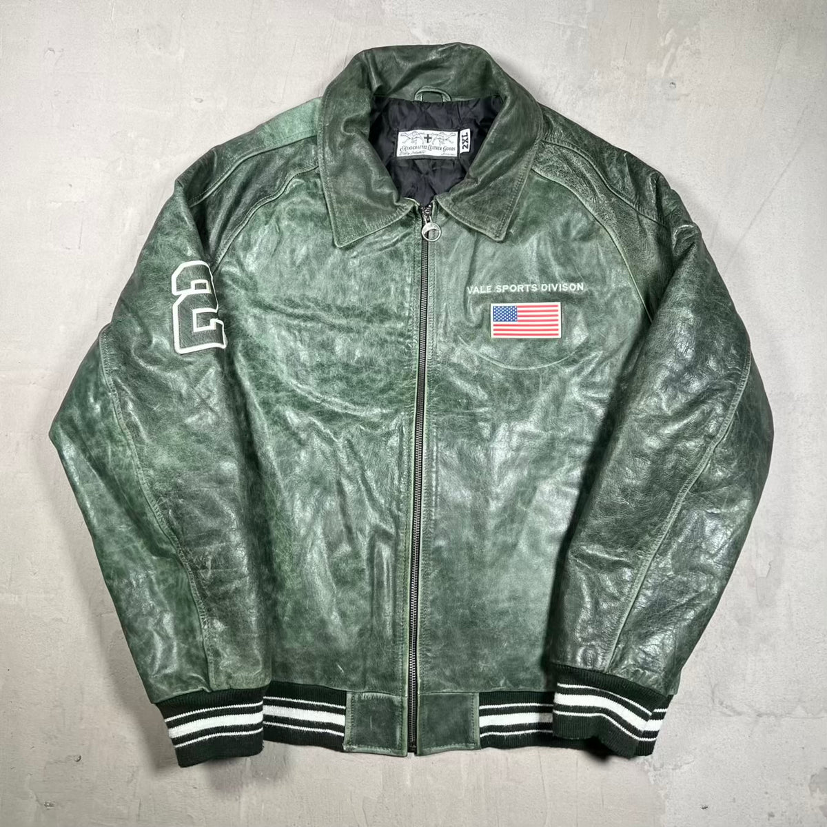 Vale Sports Divison Green Sports Leather Jacket Size XXL USED x18933