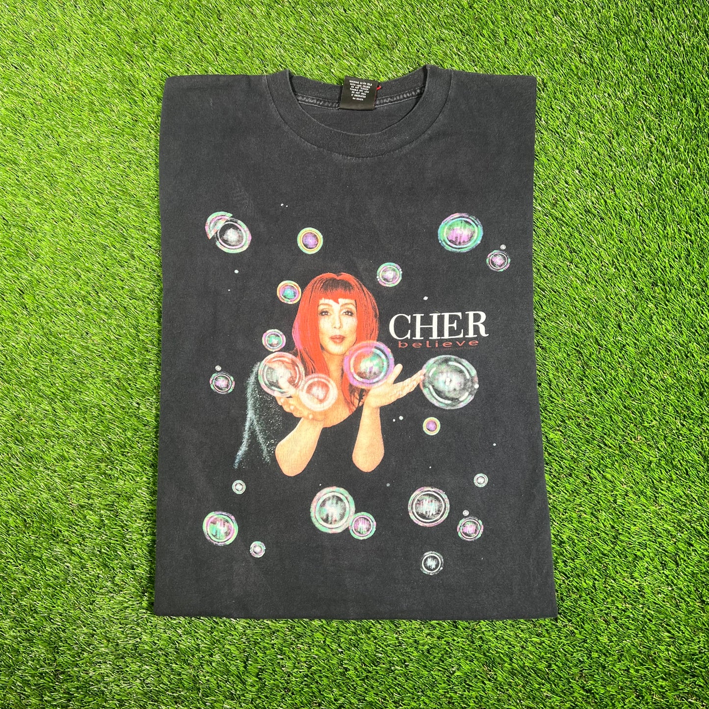 1998 Cher Believe Bubbles Black Tour Tee Size Large USED v18199