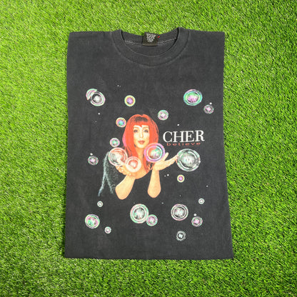 1998 Cher Believe Bubbles Black Tour Tee Size Large USED v18199