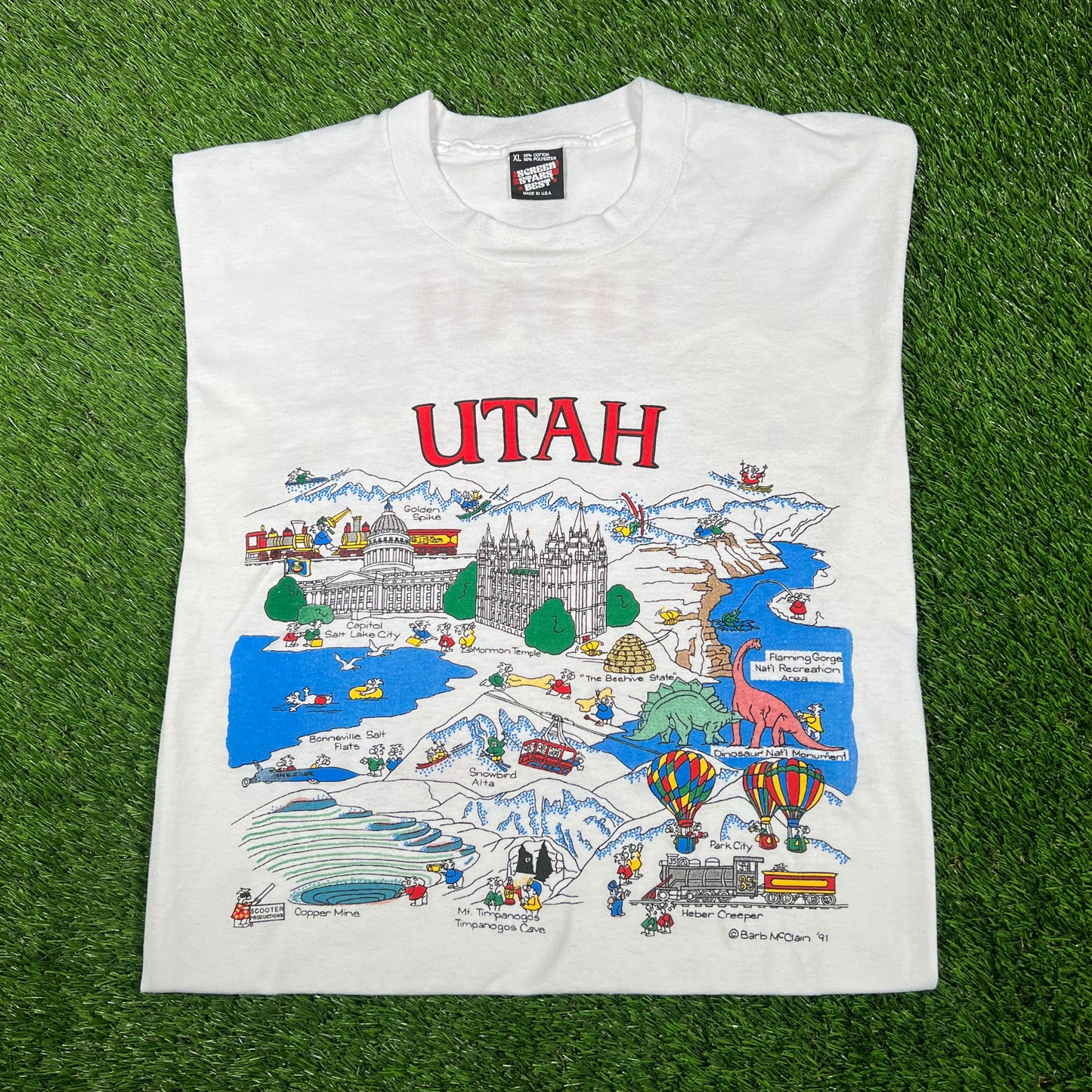 1990s Utah White Art Tee Size XL USED v17338