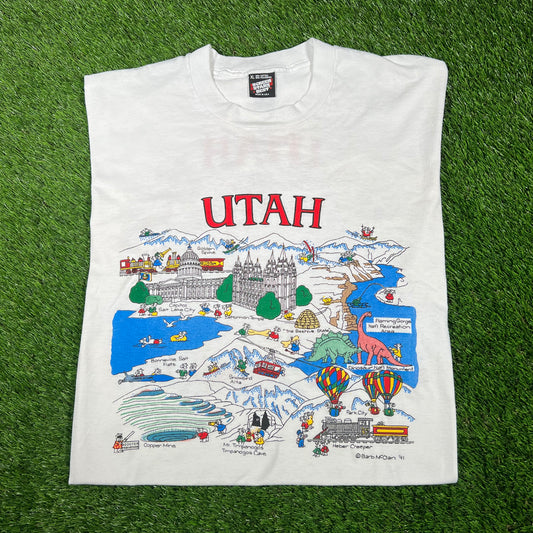 1990s Utah White Art Tee Size XL USED v17338