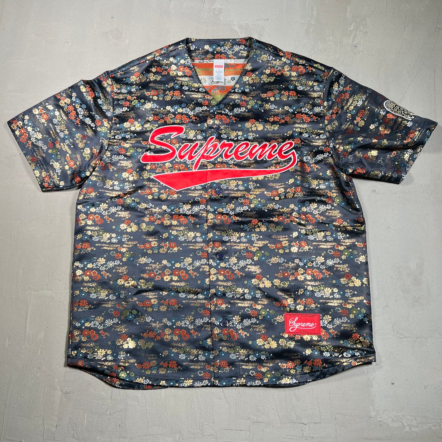 Supreme Floral Jacquard Baseball Jersey Navy Size Large NEW X16943