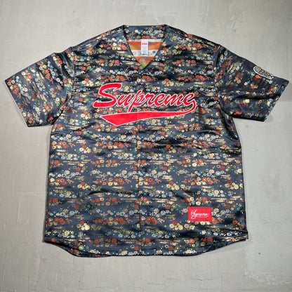 Supreme Floral Jacquard Baseball Jersey Navy Size Large NEW X16943