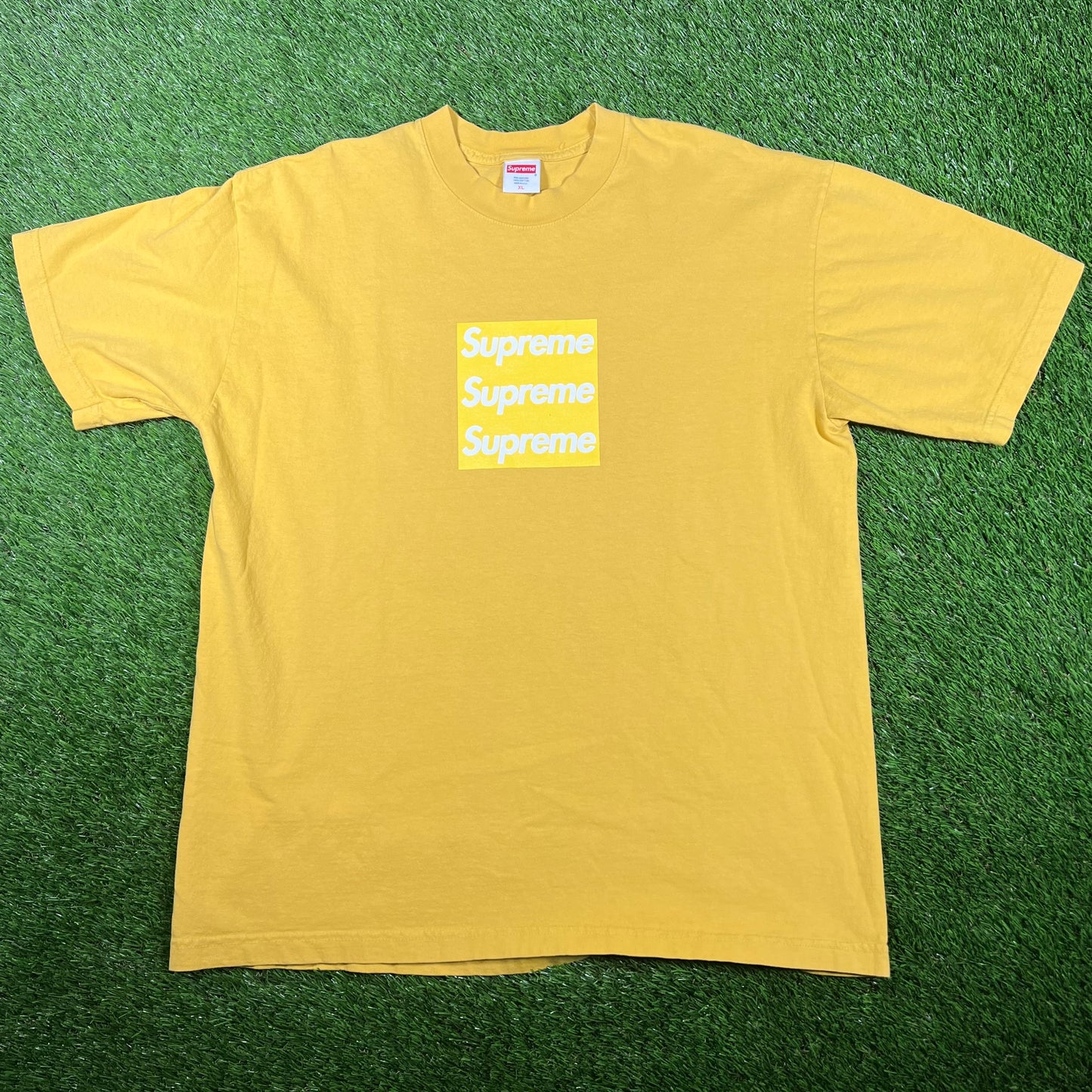 AssPizza Triple Yellow Box Logo Tee Size XL USED x14795