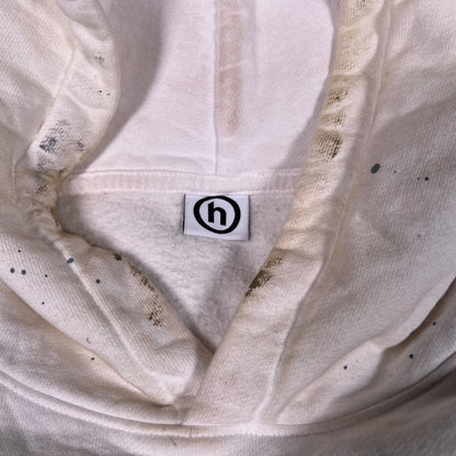 Hidden NY Asics Visual Dynamics Printer Inked White Hoodie Size Small USED x15902