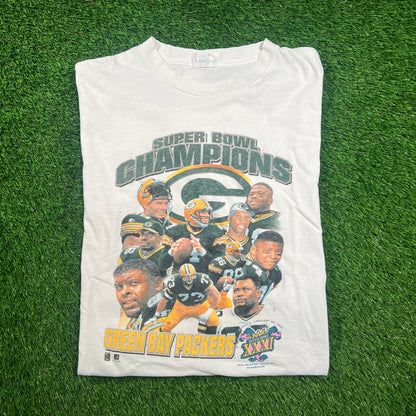 1997 Starter Green Bay Packers Super Bowl XXXI Champions White Tee Size Large USED v18493