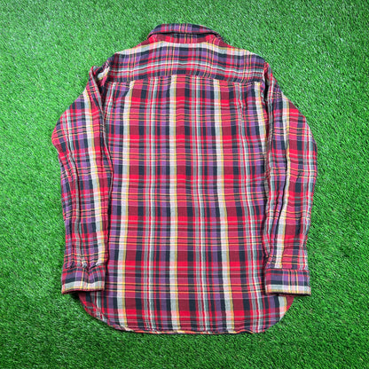 Y2K Red Plaid Flannel Longsleeve Button Down Size Medium USED v17874