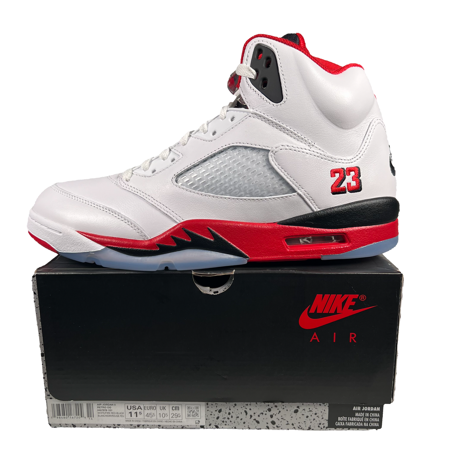 Jordan 5 Fire Red Black Tongue (2025) Size 11.5 NEW s18229