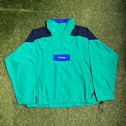 Columbia Green Blue Pullover Half Zip Windbreaker Size XL USED V16092