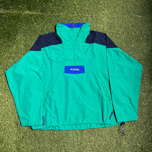 Columbia Green Blue Pullover Half Zip Windbreaker Size XL USED V16092