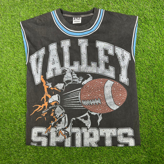 Vale "Vale Sports" Washed Black Rhinestone Football Tee Size Medium NEW x14994