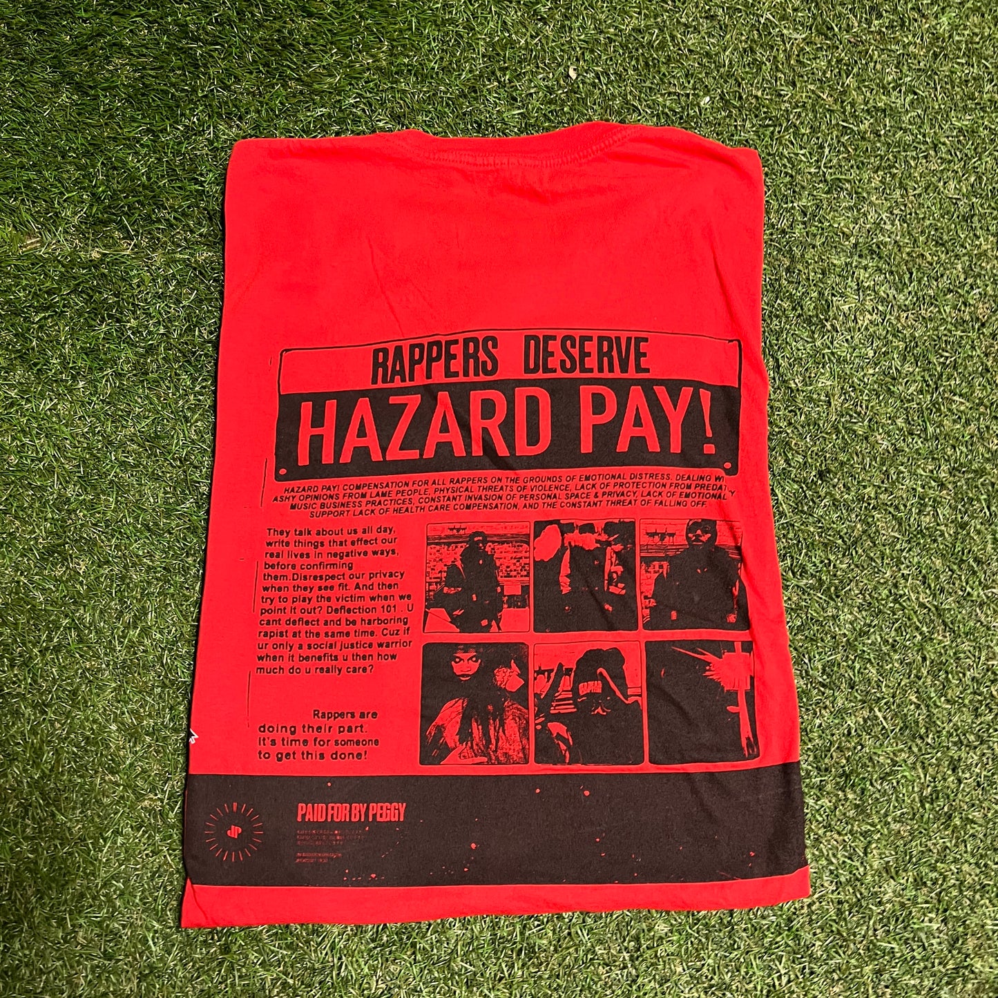 "Rappers Deserve Hazard Pay" Red Tee Size Large USED v15978