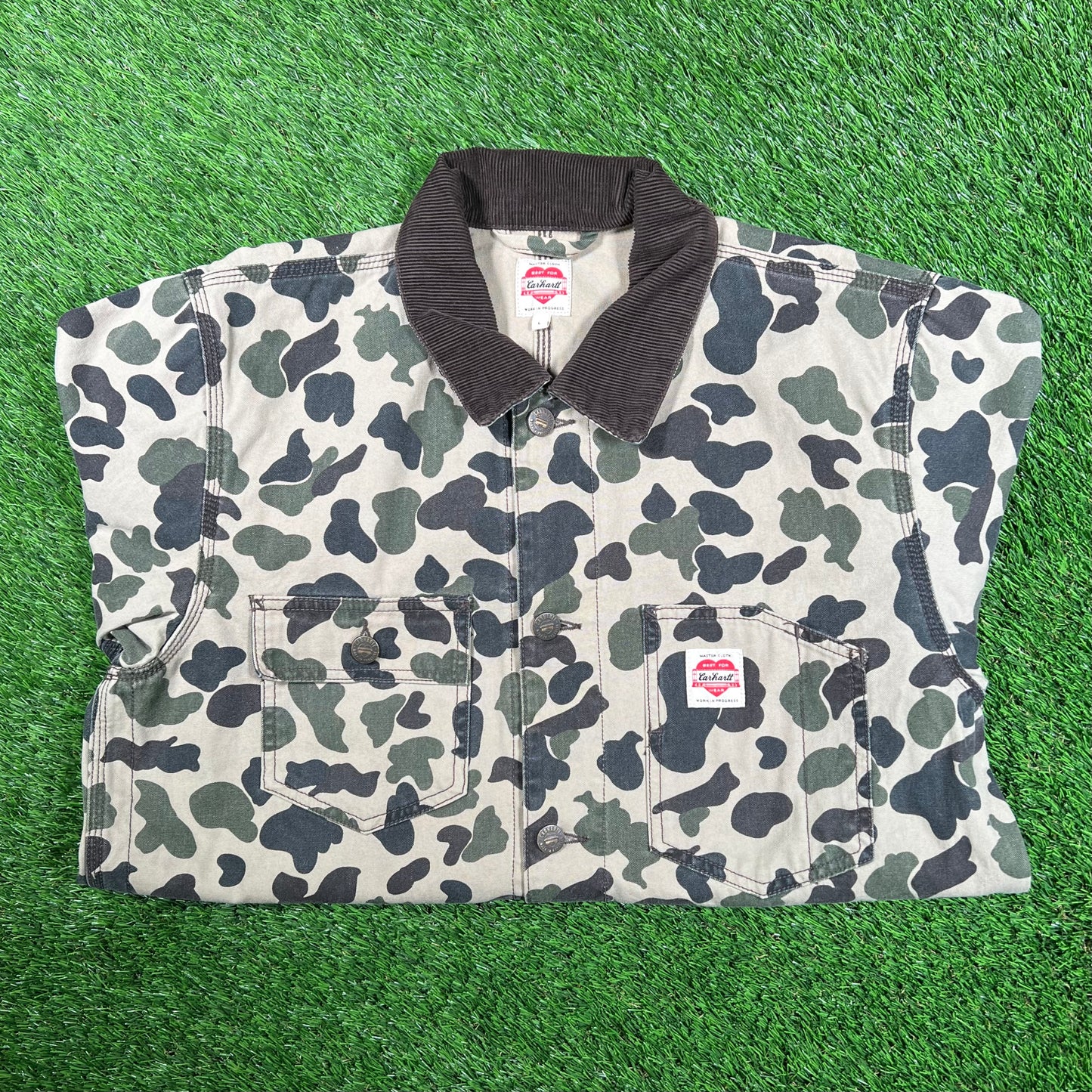 Carhartt WIP Green Camo State Button Up Jacket Size Large USED v18063