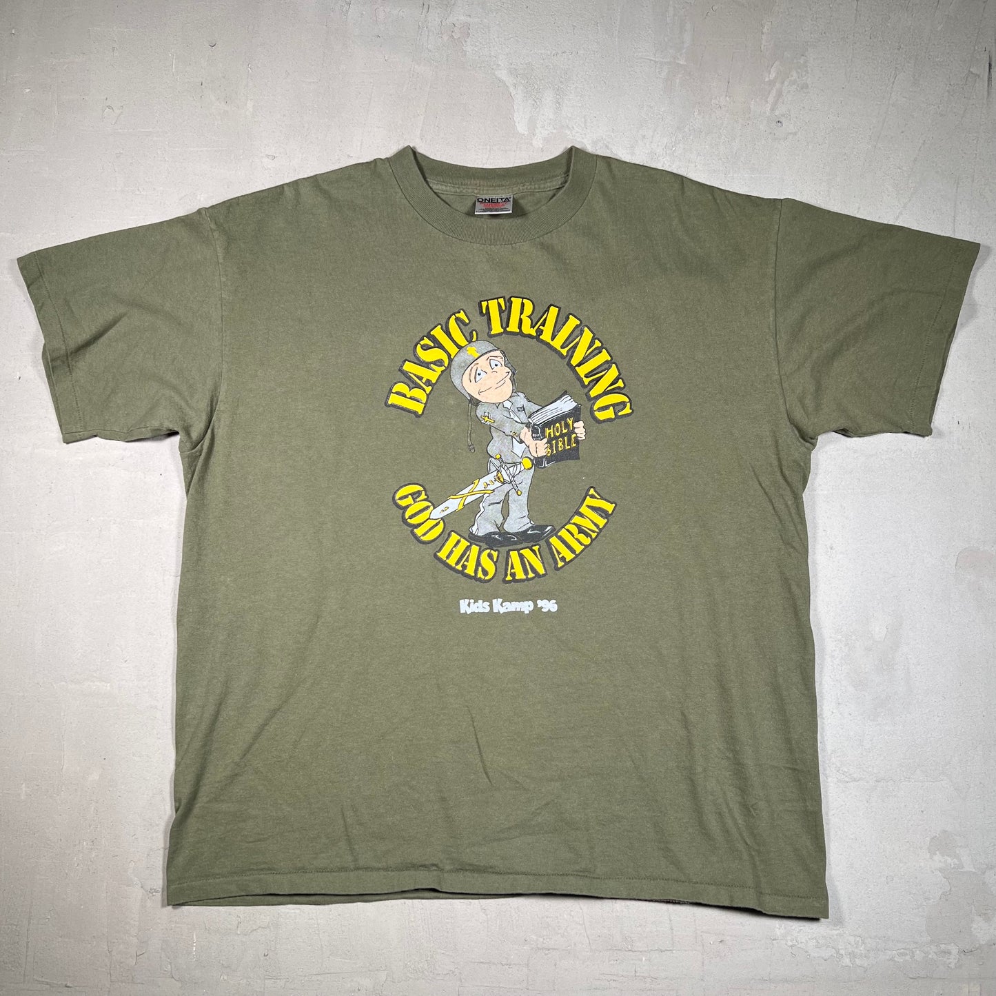 1990s Basic "God" Training Green Tee Size XL USED v19070