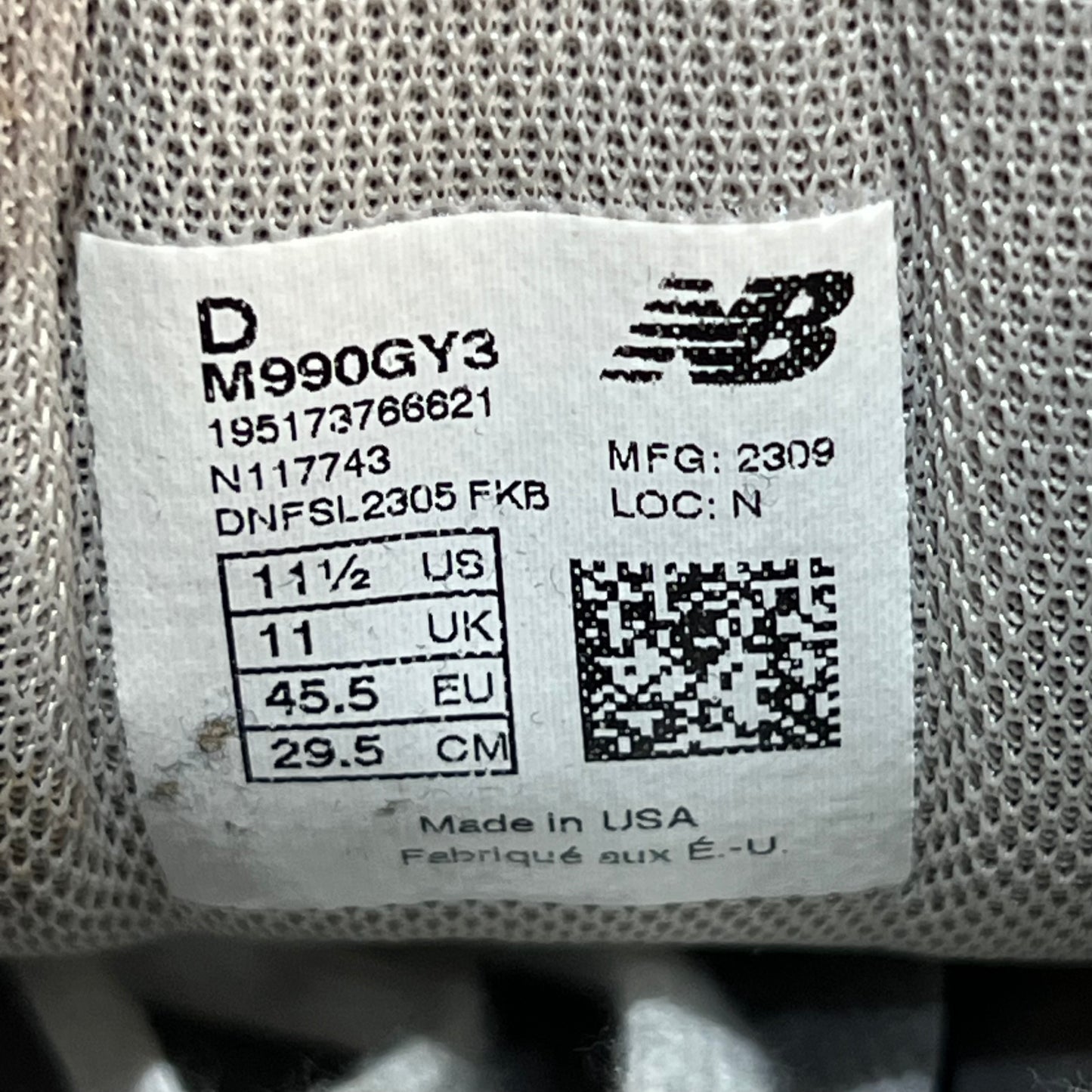 New Balance 990v3 Grey (2019) Size 11.5 USED s18964