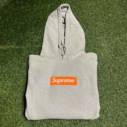 Supreme Box Logo Safety Orange Grey Hoodie Size Medium USED x13580 FW17