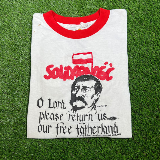 1980s Josef Stalin "Fatherland" White Ringer Tee Size Large USED v16521