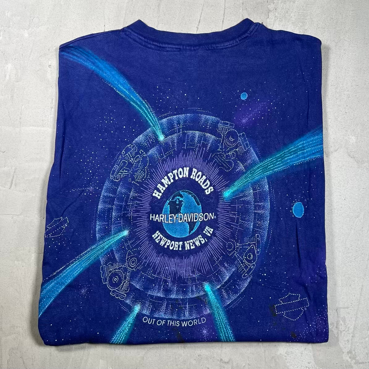 1995 Harley Davidson Out of This World Galaxy Purple AOP Tee Size XL USED v20049