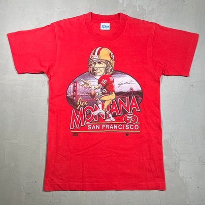 1987 Joe Montana San Franciso Cartoon Head Red Tee Size Medium USED v14617