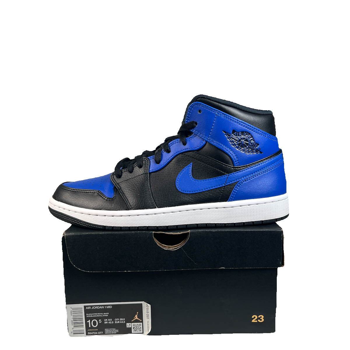 Jordan 1 Mid Hyper Royal Tumbled Leather (2020) Size 10.5 NEW s22720